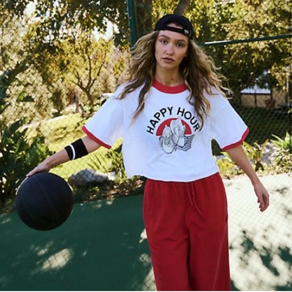 NEW! FP Movement by Free People White and Red Crop Top, Small - Picture 3 of 6